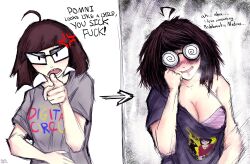 1girls ahoge alternate_breast_size ayayera before_and_after big_breasts blush_lines blushing bra breasts brown_hair brunette brunette-haired_female brunette_female brunette_hair brush color comic corruption dialogue drooling english_text ethicalgooner2007_(kryptraider) female female_focus female_only femsub german german_female glasses human human_only internet_controversy light_skin looking_at_viewer meme meme_attire meme_clothing moral_degeneration nerd nerdy nerdy_female open_mouth original oversized_clothes oversized_shirt pale pale-skin pale-skinned_female pale_skin pale_skinned_female partially_clothed pink_bra round_glasses shirt shirt_down short_hair simple_background square_glasses stretched_clothing stretched_shirt submissive_female swirly_eyes swirly_glasses talking_to_viewer text twitter twitter_link white_background white_shirt