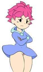 animated bottomless female hoodie kumatora legs mob_face mother_(series) mother_3 no_panties pink_hair pubic_hair simple_face upskirt warioeag