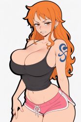 ai ai-created ai_art ai_assisted ai_generated big_ass big_breasts black_crop_top blush_lines crop_top dolphin_shorts female female_only nami_(one_piece) one_piece tattoo thick_thighs