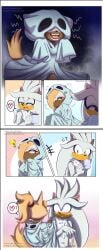 blush cafe canid canine closed_eyes covered_eyes duo exhibition ghost_costume hedgehog lupita13gsm open_mouth sega silver_the_hedgehog sonic_(series) sonic_the_hedgehog_(comics) sonic_the_hedgehog_(idw) sonic_the_hedgehog_(series) whisper_the_wolf white_fur wolf wolf_girl