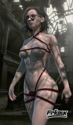 3d blonde_female daz_studio fit fit_female frkbux glasses grace_ashcroft grace_ashcroft_(julia_pratt) mostly_nude_female nude partially_clothed partially_clothed_female police_station resident_evil resident_evil_9:_requiem sweating walking