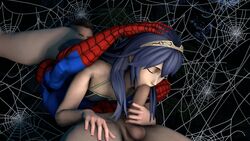 3d blue_hair cowman crossover eastern_and_western_character female fire_emblem fire_emblem_awakening lucina_(fire_emblem) male marvel spider-man spider-man_(series) straight_hair