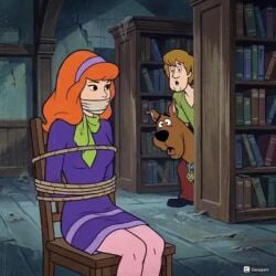 ai_generated animated bondage cameltoe daphne_blake panties pantyhose rope_bondage scooby-doo shaggy_rogers spread_legs