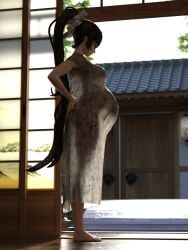 sandsage female solo breasts big_breasts belly big_belly female_only pregnant black_hair translucent_clothing character_request nipples nipples_visible_through_clothing 1girls 3d