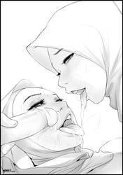 2018 2girls bedroom_eyes blush braces cheating cheating_wife collaborative_fellatio cum cum_in_mouth cum_on_face cum_swap faceless_male feed_spit fellatio female ffm greyscale heavy_breathing hijab hijabolic married_woman milf mother_and_daughter multiple_girls muslim oyakodon penis teamwork threesome tongue_out