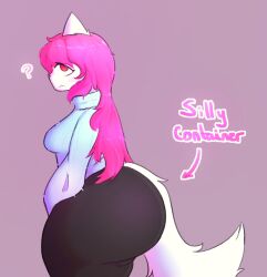 anthro ass big_ass detailed evil_container female fluffy_tail fur furry huge_ass lexitawa long_hair mary_(lexitawa) pink_hair render shy shy_expression silly thick_ass white_fur