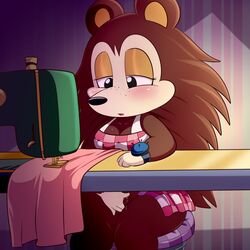 2018 animal_crossing anthro blush female furry half-closed_eyes hedgehog lonbluewolf mammal masturbation nintendo open_mouth pussy_juice sable_able sewing shortstack solo tongue