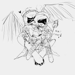 1boy 1girls beanie beanie_hat bite bite_marks feral heart male/female murder_drones n_(murder_drones) pleasure_face robots sex straight tail uzi_(murder_drones) white_background