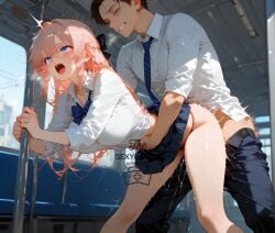 ai_generated big_breasts blue_eyes bow bowtie brown_hair bus business_attire businesswear closed_eyes crying crying_female crying_while_penetrated crying_with_eyes_open cum cum_in_pussy cum_inside drool drooling fucked_from_behind fucked_senseless fucked_silly fucking grin grinning impact_lines legs_apart legs_spread open_mouth pink_hair public public_exposure public_indecency public_sex public_transportation public_use red_underwear rough rough_sex school_uniform schoolgirl schoolgirl_uniform skirt skirt_lift skirt_up smiling thesexynurse tie train visible_breath