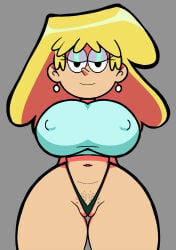 1girls belly_button blonde_female blonde_hair blue_eyeshadow earrings exel777 eyeshadow female female_focus female_only female_pubic_hair front_view grey_background light-skinned_female light_skin long_hair looking_at_viewer lori_loud nickelodeon nicktoons panties pubic_hair simple_background smile solo solo_female solo_focus standing teenage_girl teenager the_loud_house thick thick_thighs