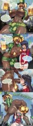 ai_generated alcohol asphyxiation ass beer beer_mug bikini black_hair blonde_hair blue_eyes blue_hair blush breasts bulge choker choker_snapping choking choking_on_cock comic confetti cum cup dark-skinned_female dark_skin donbe_(donbeboys) donbeboys drunk dubcon english_text fellatio futa_on_male futanari futanari_penetrating golden_bikini green_jacket green_shorts hat holding holding_cup huge_breasts huge_cock huge_female huge_testicles irrumatio jacket jewelry large_breasts large_penis leprechaun long_hair makeup micro_bikini mini_giantess mole mug multicolored_hair navel open_mouth oral orientation_play original_character panties penis pinching_nose ponytail red_eyes red_shirt rumi_(rakugens) saint_patricks_day shirt short_shorts shorts size_difference smile speech_bubble straight_to_gay swimsuit sword_swallowing_position tall_female taller_female teeth testicles thighhighs trap underwear
