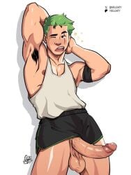 1boy abs armpit_hair balls ballsack bandana_around_arm bara bara_tiddies bara_tits barazoku beefy big_balls big_cock big_dick big_dick_energy big_penis big_testicles bigger_male cock dangling_balls dangling_penis dangling_testicles dick foreskin_folds foreskin_pull gay green_hair half-erect hands_behind_head hanging_balls hanging_penis homoerotic hunk japanese_male long_cock long_dick long_penis male male_focus male_only manly masculine masculine_male morning morning_erection morning_sex muscles muscular muscular_male one_piece penis pink_glans pirate post-timeskip retracted_foreskin roronoa_zoro scar scar_across_eye scar_on_chest scar_on_face scars six_pack solo solo_focus solo_male testicles uncircumcised uncut vein veins veiny velgaty wake_up yaoi yawn yawning zoro zoro_(one_piece)