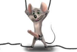 1boy 2018 anthro anthro_only balls big_penis bondage bound chains chuck_e_cheese chuck_e_cheese_(franchise) edit erection fur furry genitalia humanoid_penis male male_only mammal mascot mouse nude penis rodent rubber rubber_collar simple_background solo tight_underwear what