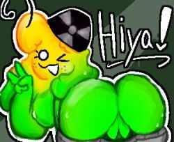 :3 absolutetart antennae_(anatomy) bodily_fluids bottomwear breasts butt clothing female freckled_face freckles gastropod gesture gloo_(absolutetart) goo_creature hand_gesture happy looking_at_viewer mollusk nipples one_eye_closed pants side_boob side_view simple_background slime slug solo sweat sweatdrop sweatpants text undressing undressing_self v_sign vaginal wink