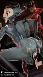 2boys 3d after_sex apartment ass avian avian_demon blender blitzo_(helluva_boss) crouching cum cum_drip cum_in_ass cum_in_mouth cum_inside cum_on_ass cum_on_body cum_on_face cum_on_penis dilf feathers furry gay gay_sex grabbing_own_ass grabbing_penis height_difference hellaverse helluva_boss horns imp looking_at_partner looking_back male/male nude owl owl_demon red_eyes shhi_prvrt_x stolas_(helluva_boss)