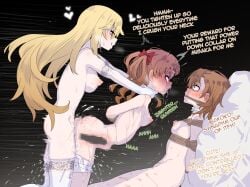 3girls :q asphyxiation ass_ripple blonde_hair bondage bow breasts brown_eyes brown_hair censored choker commentary commission completely_nude elbow_gloves english_commentary english_text face-to-face fff_threesome forced_to_watch from_side futa_on_female futa_with_female futanari gag gagged gloves group_sex hairbow hands_on_another's_neck happa_freee highres improvised_gag large_breasts long_hair medium_hair misaka_mikoto mosaic_censoring multiple_girls netorare nipples nude penis red_bow restrained rolling_eyes rough_sex scared second-party_source sex sex_from_behind shirai_kuroko shokuhou_misaki small_breasts spider_web_print strangling tears threesome toaru_kagaku_no_railgun toaru_majutsu_no_index tongue tongue_out twintails very_long_hair white_choker wide-eyed yuri