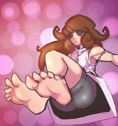 ass black_sclera feet feet_up foot_fetish foot_focus long_hair original original_character sideboob soles toe_spread toes