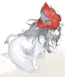 after_sex breasts cum cum_pool curvy final_fantasy final_fantasy_ix freija_crescent freya_crescent furry kneeling large_breasts nude ribbon sindoll tail tail_ribbon