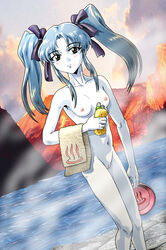 1girls blue_hair breasts female human kotoe long_hair martian_successor_nadesico nipples nude pale-skinned_female pale_skin ruri_hoshino solo tagme twintails