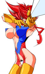 1girls 2001 android breasts choker cutie_honey cutie_honey_(character) female female_only gloves heart honey_kisaragi large_breasts light-skinned_female light_skin mimasaka_hideaki red_hair short_hair solo sword