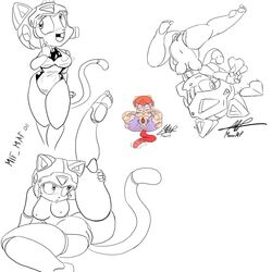 1girls 2008 anthro breasts domestic_cat feline female fur furry helmet kemono mammal mifmaf monochrome multiple_views nipples nude pink_fur pizzacat polly_esther samurai_pizza_cats spread_legs tagme tail