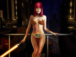 1girls bra clothed female female_only knights_of_the_old_republic knights_of_the_old_republic_2 lightsaber loincloth miraluka no_panties skimpy standing star_wars visas_marr weapon