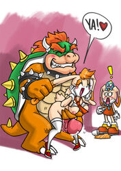 1boy 2girls anthro bittenhard bowser caught caught_in_the_act chao_(sonic) cheese_the_chao cream_the_rabbit crossover ear_grab female fur green_shell heart horns interspecies koopa male mammal mario_(series) milf moaning mother_and_daughter nintendo penis precum rabbit sega shell size_difference sonic_(series) sonic_the_hedgehog_(series) spiky_shell spoken_heart straight straight_hair thigh_sex vanilla_the_rabbit