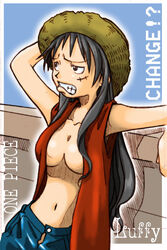 1girls artist_request breasts clothing color female female_only genderswap_(mtf) hourglass_figure human luffyko monkey_d_luffy one_piece rule_63 solo straight_hair straw_hat