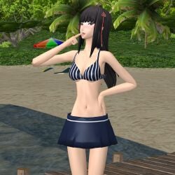 1girls atlus beach blush hifumi_togo ofugh outdoors persona persona_5 swimsuit xnalara