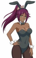 black_body black_hair bleach bunny_ears bunny_tail bunnysuit cosplay hfxpins shihouin_yoruichi