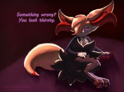 1girls 3_fingers 3_toes anthro anus ass big_ears black_fur bottomless braixen canine chest_tuft claws coffeefly eyelashes feet female female_only fox furry glowing_eyes hair_over_one_eye hand_on_ass jacket looking_at_viewer looking_back nintendo no_panties on_side open_mouth orange_fur original_character pawpads paws pillow pokémon_(species) pokemon pokemon_(species) pokemon_xy purple_background purple_eyes pussy shirt short_hair simple_background smile solo tail talking_to_viewer text tumblr url white_fur yellow_fur yellow_hair