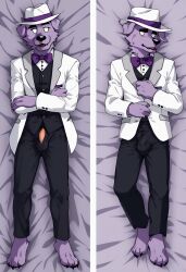 ai_generated bodypillow bulge full_body fully_clothed furry male male_only on_back on_pillow penis_peek tuxedo uhyeah youtube youtuber