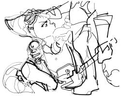 1girls fellatio kneeling oral ratchet_and_clank rivet_(ratchet_and_clank) sketch watatanza