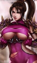 1girls animated areolae big_breasts breasts dandon_fuga edit female female_only flashing ididcolors inviting large_breasts looking_at_viewer nipple_slip nipples no_sound seductive shirt_lift solo soul_calibur taki teasing video