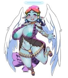 alien angel angel_wings areola_slip blue_skin braided_hair braids breasts breasts_out cleavage clothed clothing cute dragoonrekka elf eonbound exposed_breasts exposed_nipples feathered_wings feathers female goddess huge_breasts humanoid jewelry large_areolae mature_female milf multicolored_hair nipple_slip nipples puffy_nipples rainbow_hair sagging_breasts subtle_pussy thick_thighs thong white_wings wide_hips wings xaessya