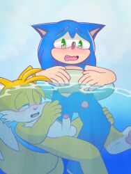 2_tails anthro anthro_on_anthro big_penis blue_fur boy chionki fox fur furry furry_male gay golden_fur hedgehog humanoid_penis male male_only miles_tails_prower mobian multi_tail partially_underwater_shot pawpads paws penis small_penis sonic_(series) sonic_the_hedgehog sonic_the_hedgehog_(series) summer swim_ring swimming tails tails_the_fox uncircumcised underwater yaoi