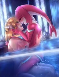 1boy 1girls blush breath_of_the_wild creampie cum cum_inside female female_zora impregnation interspecies link link_(breath_of_the_wild) male mipha open_mouth oppaimagpie penis sex sex_underwater straight the_legend_of_zelda underwater vaginal_penetration zora