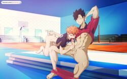 2boys abs aleccanny ass ass_focus balls black_eyes black_hair erect_nipples erect_penis erection gay gay_male gay_sex haikyuu!! hand_on_ass hand_on_butt kuroo_tetsurou muscles muscular muscular_male nipples orange_eyes orange_hair pecs pectorals penis pink_nipples shoyo_hinata testicles tongue_out yaoi