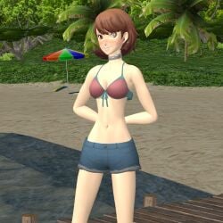 1girls atlus beach blush ofugh outdoors persona persona_3 swimsuit xnalara yukari_takeba