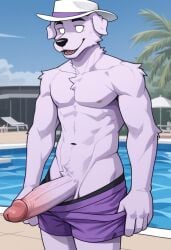 ai_generated boxers boxers_(clothing) erection fedora furry furry_only male male_only pool poolside pulling_down_pants uhyeah youtube youtuber