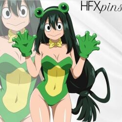 asui_tsuyu black_hair boku_no_hero_academia cosplay frog_costume frog_humanoid hfxpins my_hero_academia tsuyu_asui