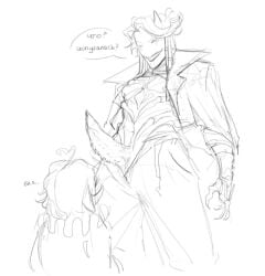 capelet clawed_fingers clawed_hands claws clown clown_costume fan_character fan_characters heart_ahoge horns long_hair long_hair_male mask masked_male monster monster_boy monster_cock monster_on_monster oneirocorrp original_character original_characters pants_open pants_unbuttoned pants_undone pants_unzipped ruffled_collar sharp_claws sharp_teeth shirt_open sillyssheep sketch teratophilia the_freak_circus