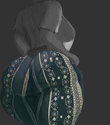 1girls ass dand_u faceless_female female huge_ass monochrome pants shirt