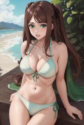 ai_generated beach bikini brown_hair drag-on_dragoon_3 drakengard drakengard_3 female four_(drag-on_dragoon) four_(drakengard) green_eyes large_breasts pale-skinned_female twintails white_bikini