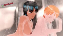 2girls 3d_(artwork) animated female female_only fingering fingering_from_behind from_behind infected_heart lesbian_sex longer_than_30_seconds magicalmysticva nami nami_(one_piece) nico_robin one_piece pre-timeskip shower shower_sex sound tagme video yuri