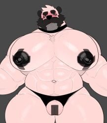 1boy 2024 anthro bara bear big_pecs black_nipples blush cuntboy cuntboy_only dilf embarrassed facial_hair furry gay humanoid kemono male male_only mature mature_male milkblend muscular muscular_male nipple_tape nipples panda pecs pink_body pink_fur pom_(milkblend) pussy pussy_tape tape yaoi