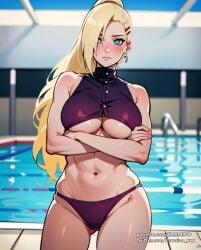 ai_generated big_breasts bikini_bottom blonde_hair blue_eyes crossed_arms ino_yamanaka karmino naruto naruto_(classic) naruto_(series) naruto_shippuden voluptuous_female