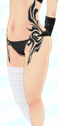 bandaged_leg bikini close-up inkie_(inkierose) lower_body navel panties pussy simple_background tattoos