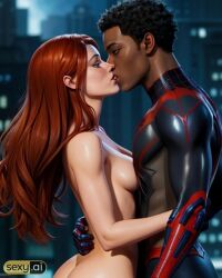 1boy1girl ai_generated ass breasts crack_ship dark-skinned_male duo female human human_only interracial kissing light-skinned_female male male/female marvel marvel_comics mary_jane_watson miles_morales naked naked_female nude nude_female red_hair straight straight_hair superhero wide_hips