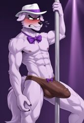 abs ai_generated angry anthro blush bowtie bulge embarrassed erection furry male male_only muscular pole pole_dancing thong uhyeah youtube youtuber